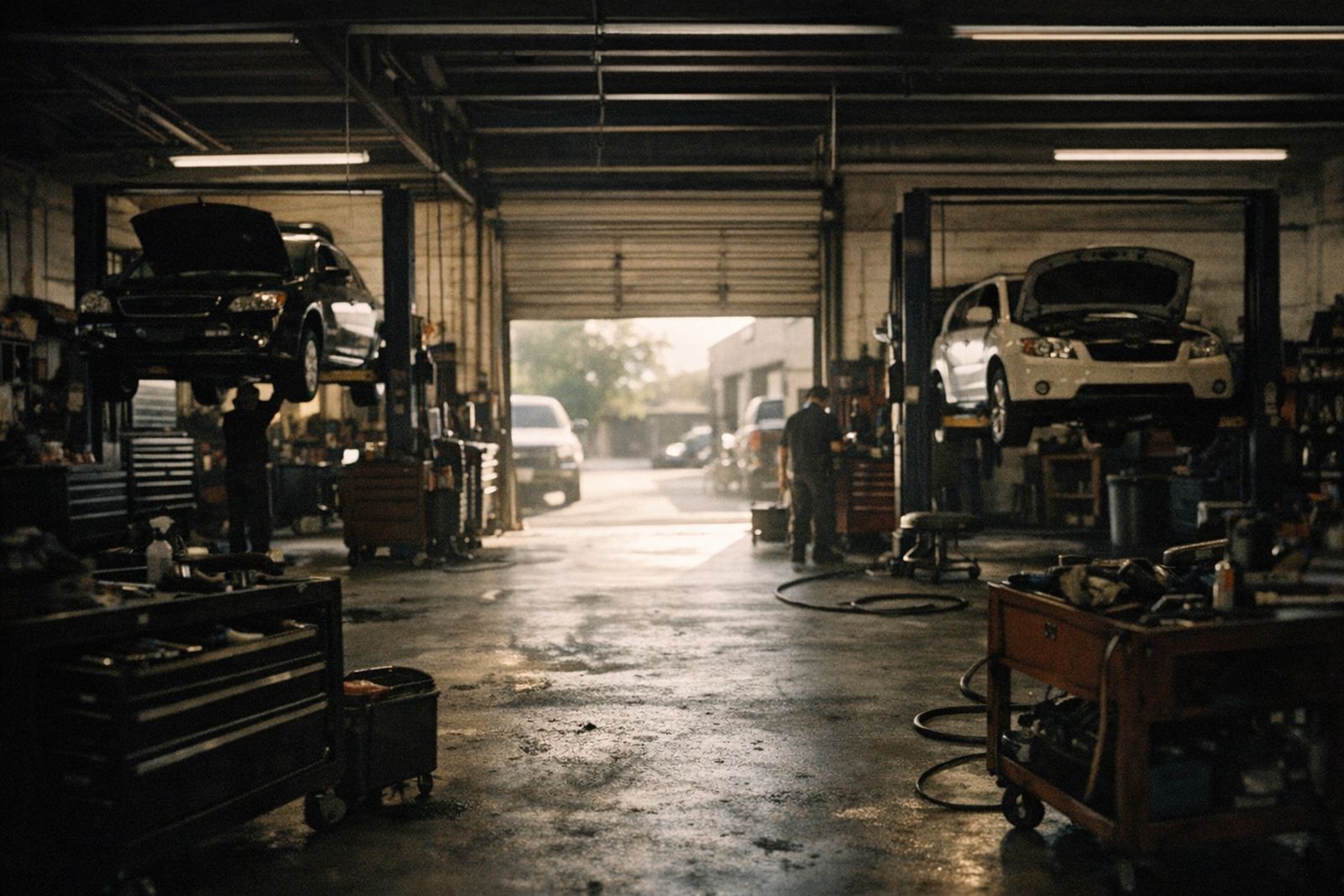 Auto repair shop with cars on lifts